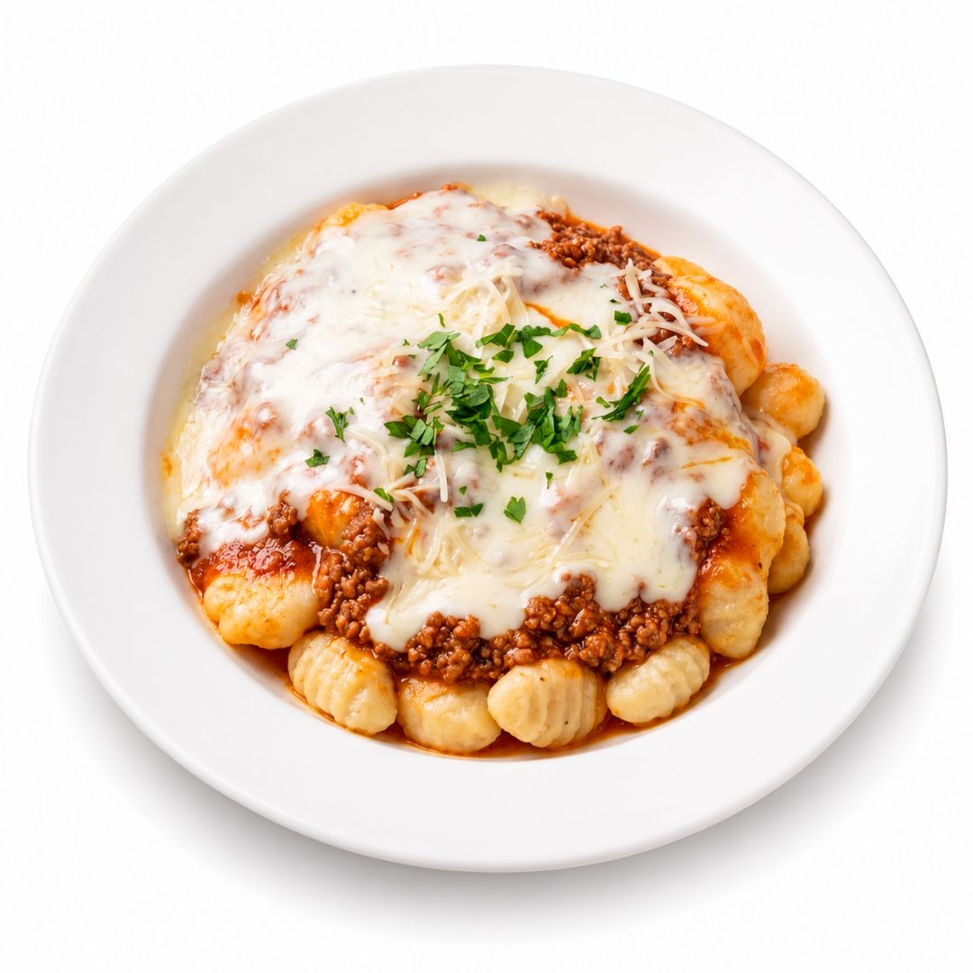 Ñoquis con Salsa Boloñesa y Bechamel